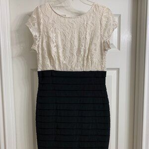 Simply Liliana Women's Ivory Lace and Black Ruffled Dress, Size 10